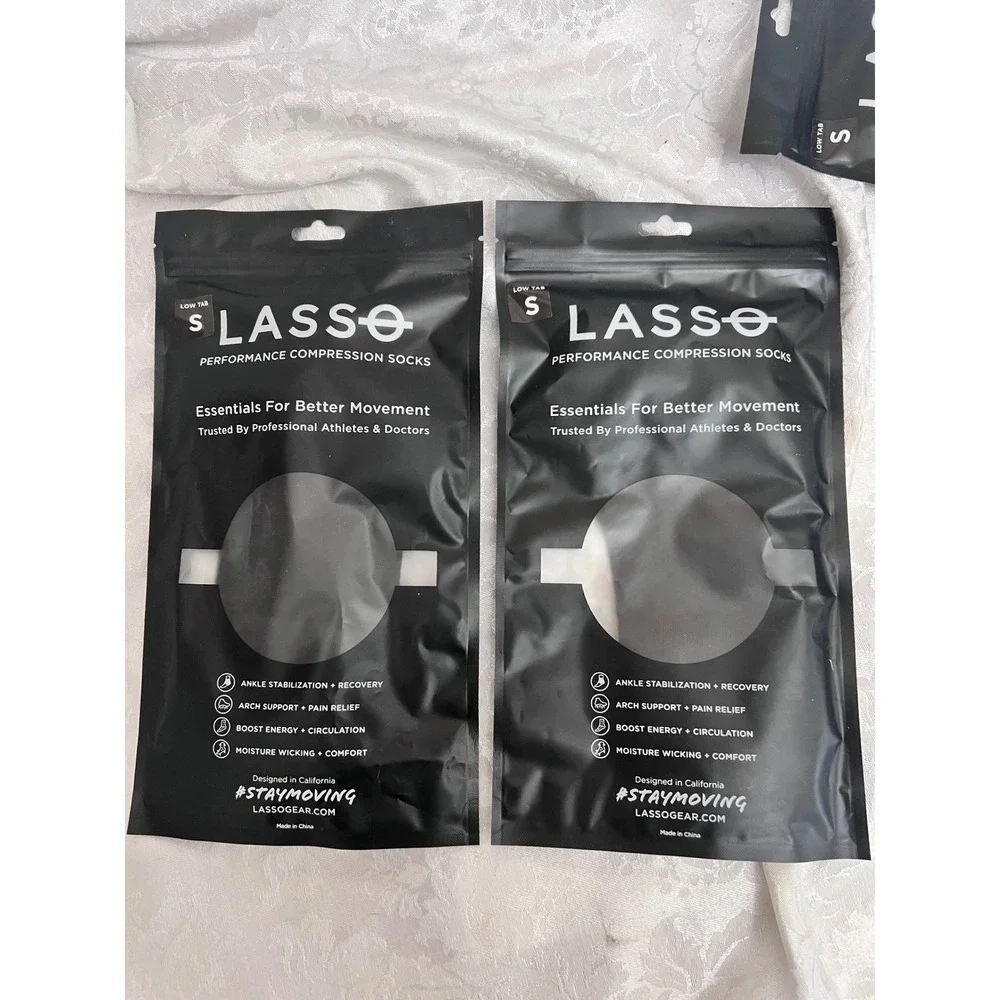 Lasso Performance Compression Socks Low Tab White 2 Pack Bundle Size Small NEW